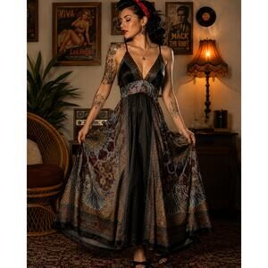 Vintage Rubber Ducky Handkerchief Hem Maxi Dress NWT Boho S